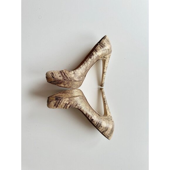 MIU MIU Beige Gold Brown Snakeskin Leather Round Toe Platform Pumps, Size 35.5 - Picture 11 of 16